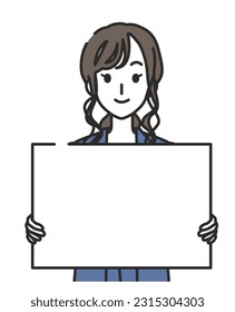 Illustration of a woman in an office casual outfit with a message board