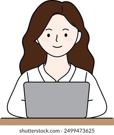 an illustration of a woman on a laptop,an illustration of a working office worker,a studying female character