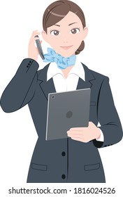 Illustration of a woman on the phone, woman in a suit, white background