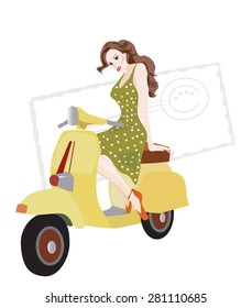 Illustration of a Woman on a Scooter