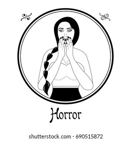 Illustration with a woman on the theme of horror.