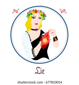 Illustration with a woman on the theme of lie.