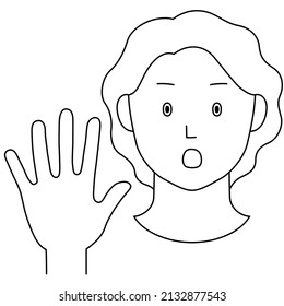 Illustration of a woman with one hand sticking out to indicate "NO" (white background, vector, cut out)