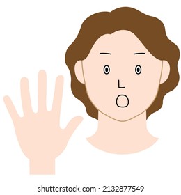 Illustration of a woman with one hand sticking out to indicate "NO" (white background, vector, cut out)