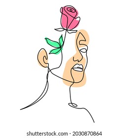 illustration woman one line art aesthetic - rose vector with lady