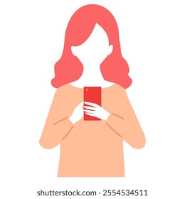 Illustration of a woman operating a smartphone with no facial expression.