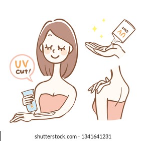 Illustration of a woman painting a sunscreen