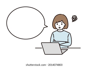 Illustration of a woman panicking in front of a computer