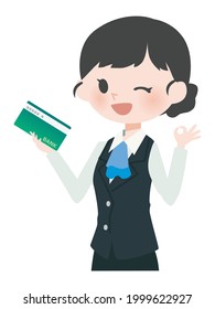 Illustration of a woman in a passbook and suit