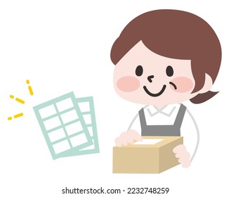Illustration of a woman pasting a sticker