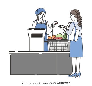 Illustration of a woman paying with a smartphone