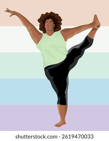 Illustration of woman performing gymnastics and yoga movements.