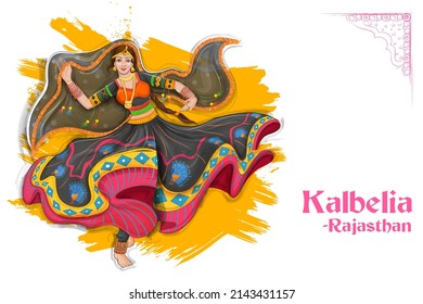 illustration of woman performing Kalbelia dance traditional folk dance of Rajasthan, India