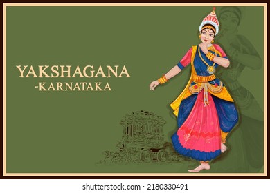 illustration of woman performing Yakshagana dance traditional folk dance of Karnataka, India