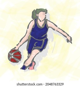 Illustration of a woman playing basketball. vector