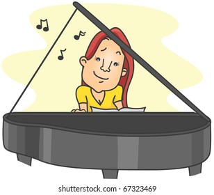 Illustration of a Woman Playing the Piano by Ear