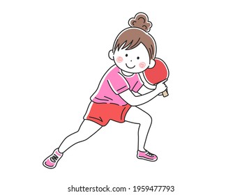 Illustration of a woman playing table tennis.
