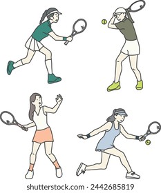 
Illustration of a woman playing tennis in various positions