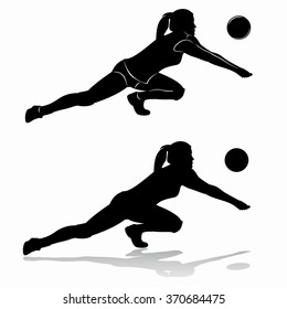 illustration of woman playing volleyball . black and white drawing.white background