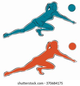illustration of woman playing volleyball . color drawing.white background