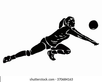illustration of woman playing volleyball . grunge drawing.white background