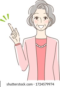 Illustration of a woman pointing to the front smiling and pointing