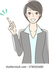 Illustration of a woman pointing to the front smiling and pointing