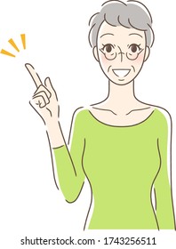 Illustration of a woman pointing to the front smiling and pointing