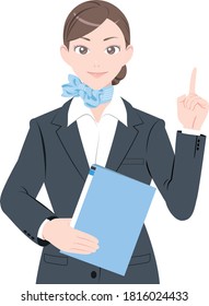 Illustration of a woman pointing, woman in a suit, white background