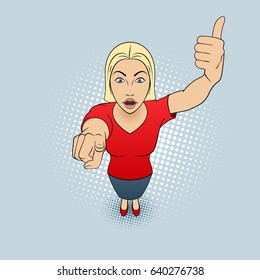 Illustration of a Woman Pointing at You and Giving a Thumbs Up