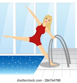 illustration of woman and pool - water sport theme 