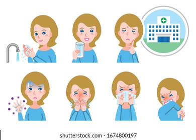 Illustration of the woman in poor physical condition. Disease prevention.