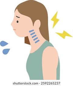 Illustration of a woman with poor posture and pain from straight neck and smartphone neck