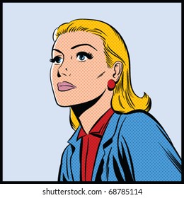 Illustration of a woman in a pop art/comic style