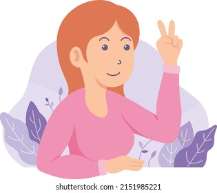 illustration of woman posing with her finger in peace pose