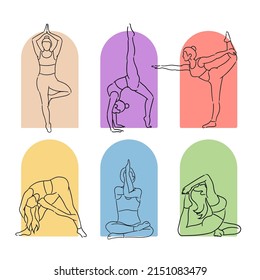 Illustration of woman practice yoga hand drawn minimalist modern vector colorfull outline style