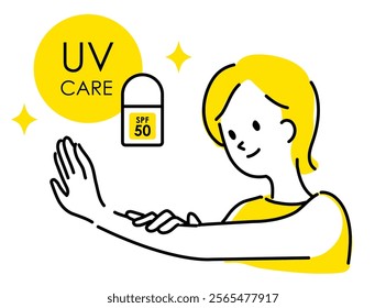 Illustration of a Woman Practicing UV Care (SPF50)