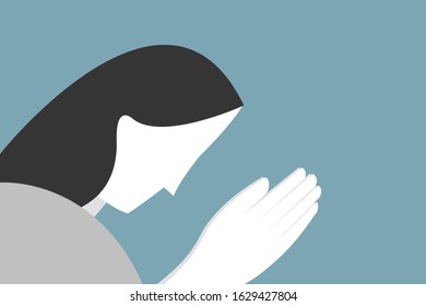 Illustration of a woman praying with folded hands