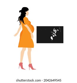 illustration of woman pregnant and the USG result isolated on white background
