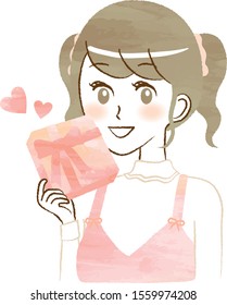 Illustration of a woman with a present