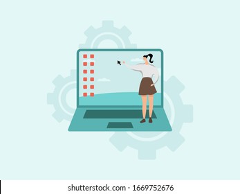 Illustration of a woman presenting with her laptop.