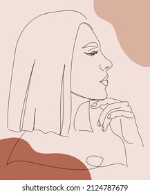 illustration of a woman in profile, drawing of a beautiful girl in line art style, powerful and confident woman