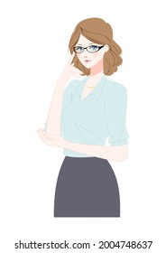 Illustration of a woman pushing up her glasses