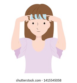 illustration of a woman putting a cooling sheet on her forehead.