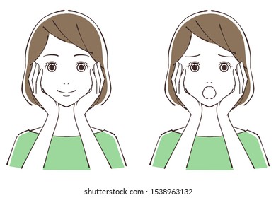 Illustration of a woman putting her hand on her cheek