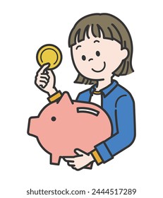  Illustration of a woman putting money into a piggy bank