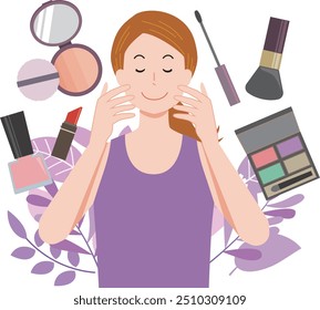 Illustration of a woman putting on makeup