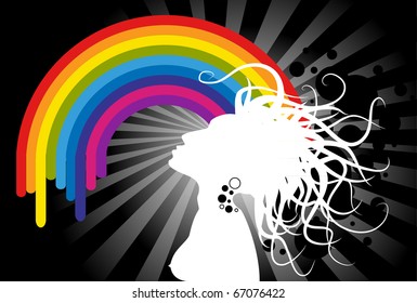 illustration with woman and rainbow