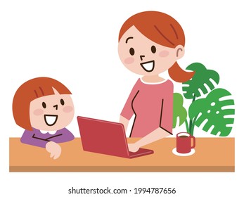 Illustration of a woman raising children while working from home