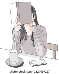 Illustration of a woman reading a book